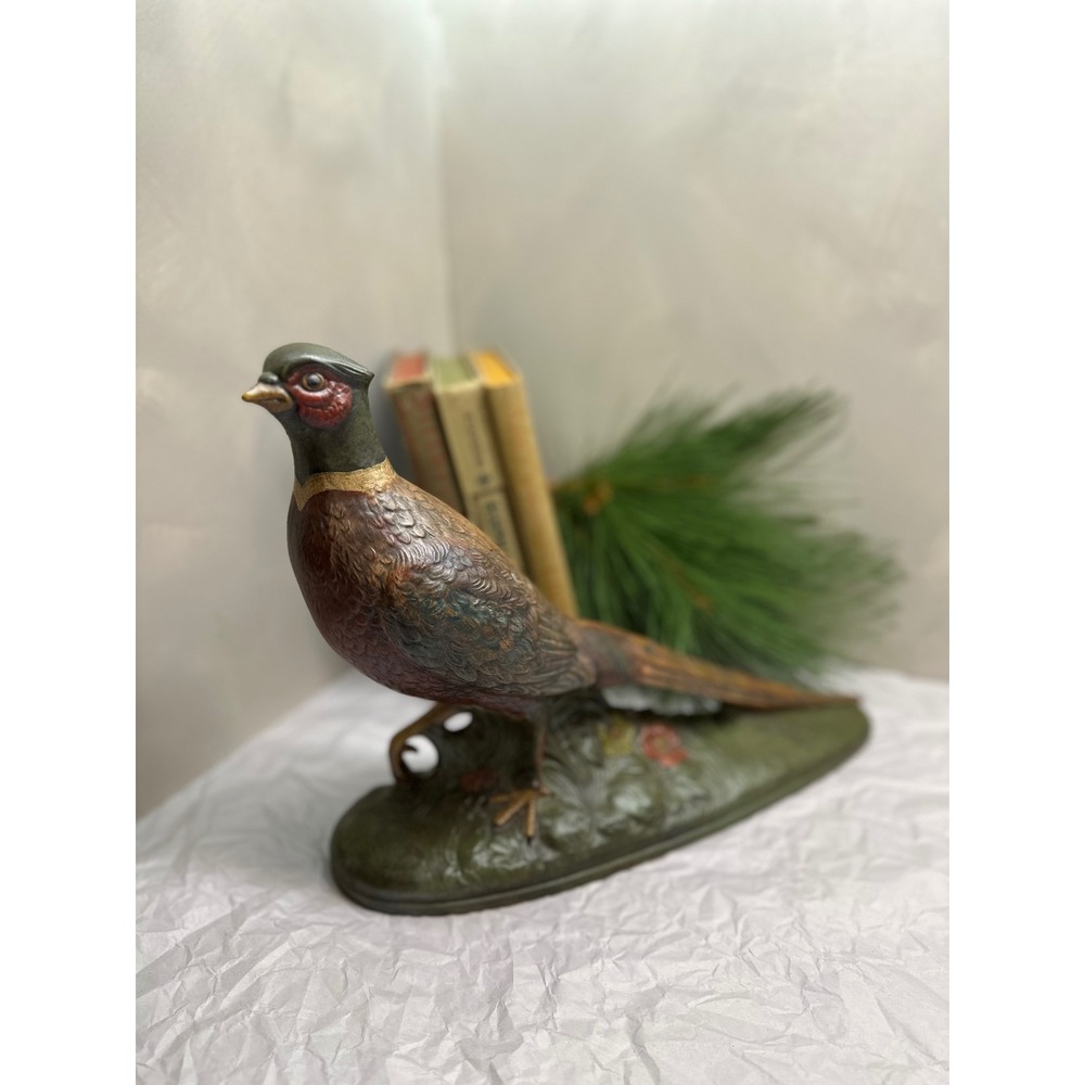 Vintage Ceramic Hand painted Holland Mold Ringneck Pheasant Green Burgundy 12.5"